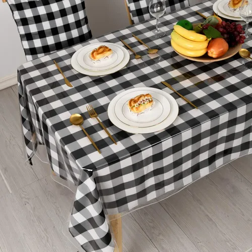Miniatura 4 de Hiasan - Mantel rectangular de plástico transparente 100% impermeable, a prueba de aceite, resistente a las manchas, lavable, protector de mesa