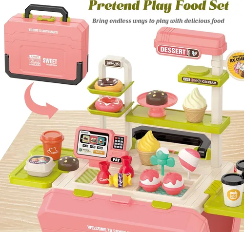 Miniatura 4 de Juguetes divertidos para niños, juego portátil de postre para niños de 3 a 8 años, juguete realista de cocina al aire libre con 45 piezas, juego
