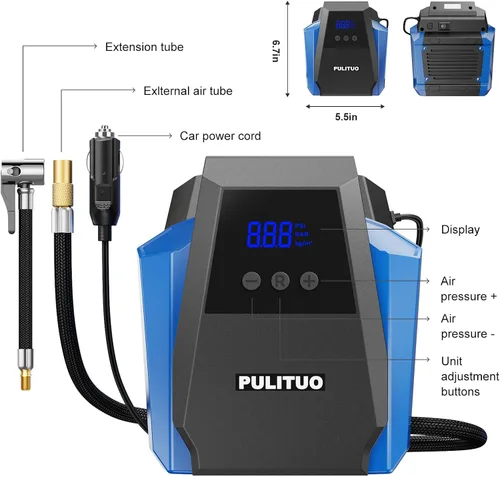 Miniatura 8 de PULITUO Compresor de aire portátil para inflador de neumáticos, accesorios de automóvil, bomba de aire de 12 V CC para neumáticos de automóvil