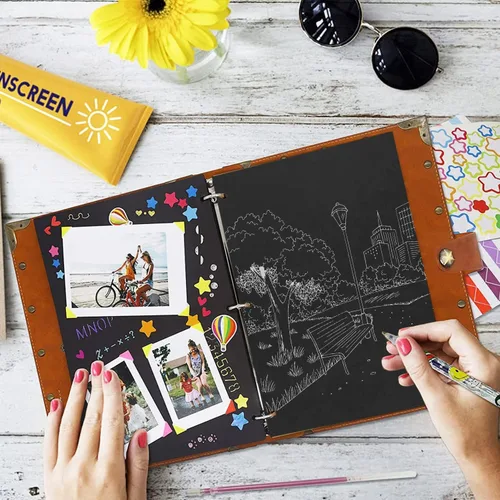 Miniatura 6 de ZEEYUAN Álbum de recortes de cuero DIY para manualidades, 60 páginas, regalos del día de la madre para mamá, álbum de fotos, diario de viaje