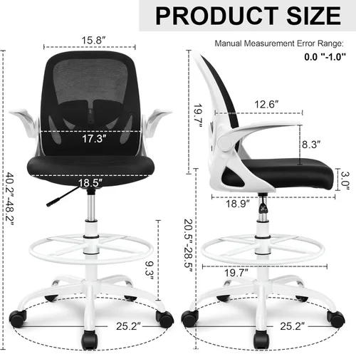 Miniatura 2 de Primy Silla ergonómica de dibujo con reposabrazos abatibles, silla de oficina alta para escritorio de pie, cómoda silla de escritorio con anillo