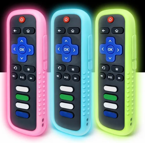 Juego de 3 fundas de silicona para control remoto Roku TV | Piel de silicona lavable que brilla en la oscuridad, compatible con controles remotos