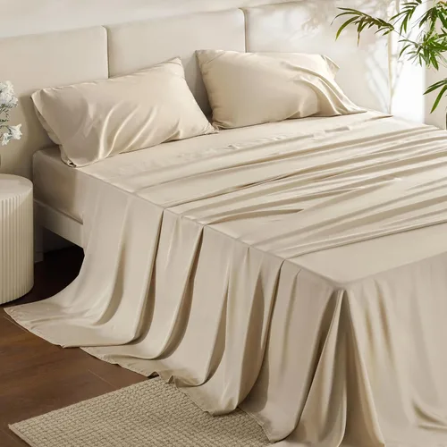 Bedsure Juego de sábanas de tamaño King, sábanas refrescantes King, rayón derivado del bambú, bolsillo profundo de hasta 16 pulgadas, sábanas 03 -