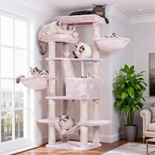 Miniatura 12 de Heybly Árbol para Gatos, Torre para Gatos Multinivel de 68 Pulgadas para Gatos de Interior, Condominio para Gatos con 2 Perchas de Felpa Ensanchadas