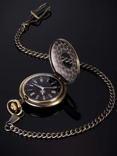 Miniatura 4 de Hicarer Reloj de bolsillo vintage de acero para hombre con cadena