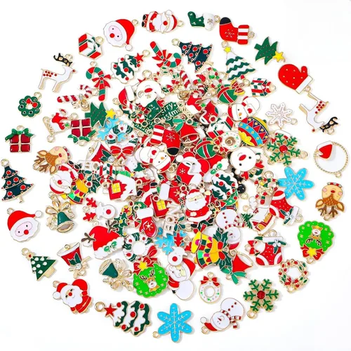 Modacraft - 120 piezas de dijes navideños para la fabricación de joyas, múltiples estilos de dijes esmaltados en oro con Santa, copo de nieve, árbol