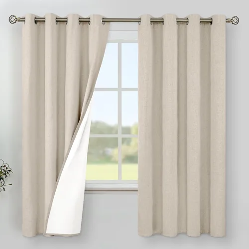 Miniatura 62 de YoungsTex - Cortinas de lino beige 100% opacas para dormitorio de 63 pulgadas de largo, cortinas cortas con aislamiento térmico y ojales