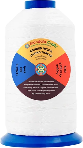 Miniatura 186 de Mandala Crafts - Hilo de nailon para coser cuero, tapicería, mezclilla y para trenzar el pelo; resistente, 1500 yardas, tamaño 69 T70 Marrón