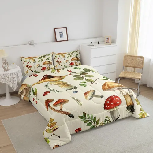 Miniatura 3 de Feelyou Lindo juego de ropa de cama de hongos kawaii tamaño individual para niños y niñas, decoración de hongos salvajes, juego de edredón
