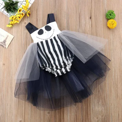 Miniatura 6 de Mameluco de sonrisa de Halloween para bebé recién nacida, traje de halter con lazo, vestido tutú