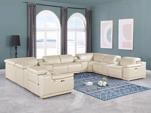 Miniatura 2 de BlackJack Furniture Venice - Juego de sofá reclinable seccional de cuero italiano de grano superior de 12 piezas con 4 reclinables eléctricos