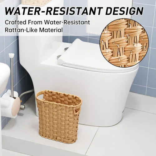 Miniatura 2 de Cesta de basura de mimbre con asas integradas, mini cesta multifuncional para el hogar y la oficina, diseño compacto y construcción duradera