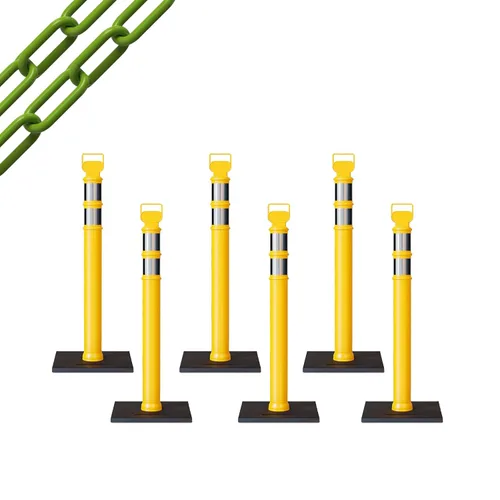 Miniatura 55 de Trafford Industrial - Paquete de 6 postes de delineador de 45 pulgadas, collares reflectantes de 3 pulgadas, base de goma de 10 libras