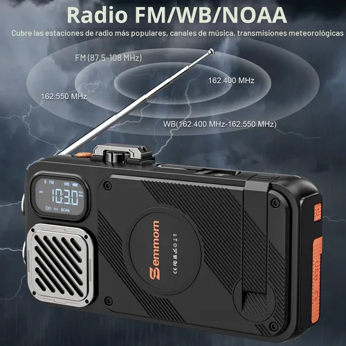 Miniatura 2 de Radio de emergencia y banco de energía solar de 22000 mAh, radio meteorológica FM NOAA, radio portátil con manivela Bluetooth, cargador de teléfono
