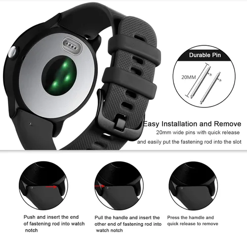 Miniatura 3 de GEAK Compatible con correas de reloj Garmin Vivoactive 5/Garmin Vivoactive 3, banda de silicona de 20 mm para Vivoactive 3 Music/Vivomove