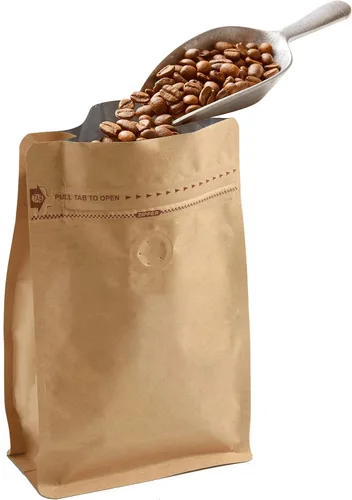 Miniatura 4 de Bolsas de café de papel kraft – Kraft de alta barrera y forro de aluminio – Bolsas de café de fondo plano con válvula de desgasificación, bolsas