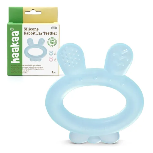 Haakaa Mordedor de silicona para bebés, juguete de dentición congelado con orejas de conejo para bebés de 3 a 6 meses, alivio de la dentición fría,