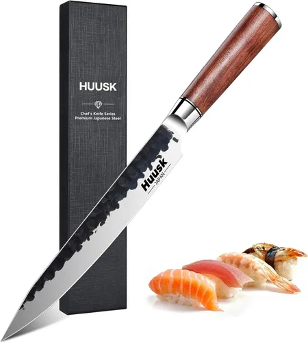 Miniatura 8 de Huusk Cuchillo de Pan Dentado de 8 pulgadas, Cuchillo de Pan Japonés de Acero al Carbono Mejorado, Cuchillos para Rebanar Pan para Cortar Pan