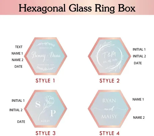Miniatura 7 de Getname Necklace Caja de anillo de vidrio hexagonal personalizada con musgo para ceremonia de boda, caja de anillo de compromiso de cumpleaños