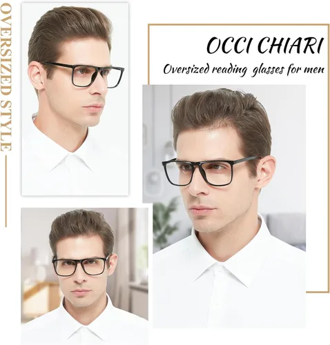 Miniatura 2 de OCCI CHIARI Anteojos de lectura grandes para hombres con bisagra de resorte para lectores cuadrados de gran tamaño, 1.0, 1.25, 1.5, 1.75, 2.0, 2.5