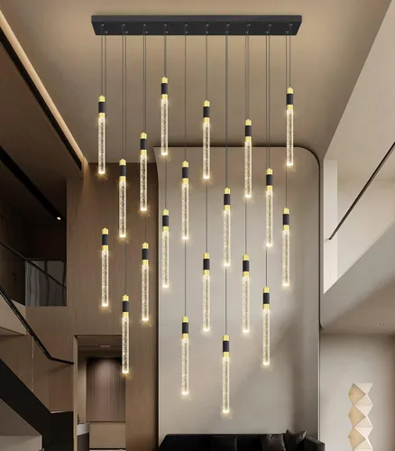 Miniatura 13 de Lámpara de araña moderna de 118 pulgadas con 12 luces para sala de estar, luminaria LED regulable para entrada, luz de techo alto, iluminación