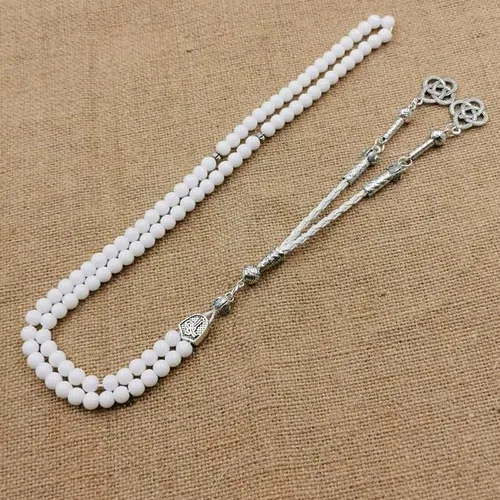 Miniatura 5 de Tasbih 99 cuentas de cerámica blanca Misbaha - Rosario islámico, cuentas de oración musulmana, regalo de Ramadán Eid (0.236 in x 99 cuentas)