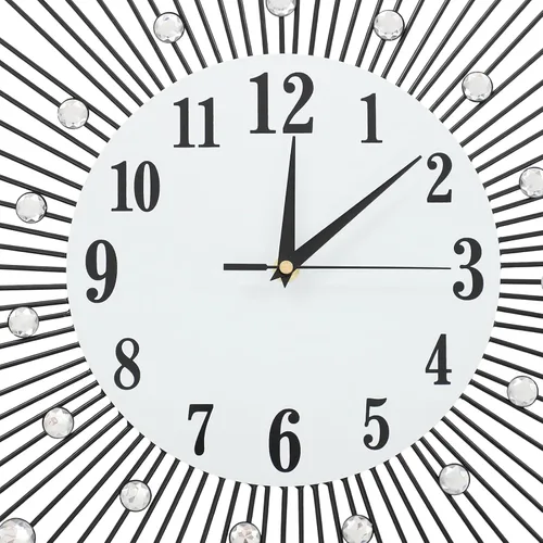 Miniatura 5 de Reloj de pared moderno con forma de flor de cristal 3D, 23.62 pulgadas, espejo plateado de metal vintage, brillante, con tachuelas de diamantes