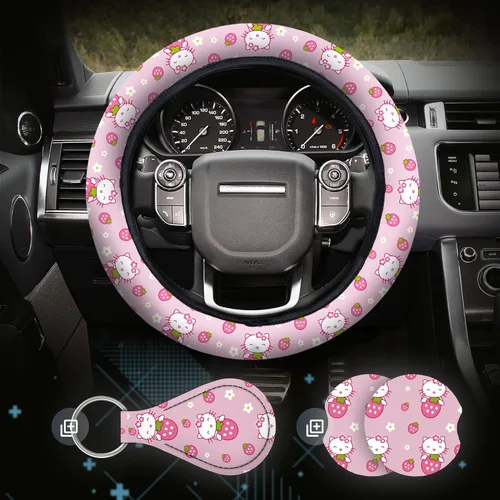 Miniatura 12 de Zadin - Juego de 4 piezas de fundas para volante con estampado de vaca con 2 portavasos para automóvil y llavero, funda universal antideslizante