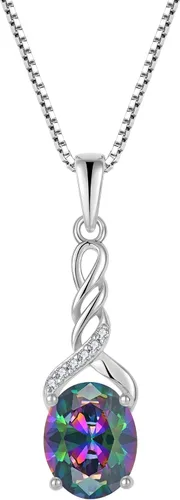 Collar para mujer de plata de ley 925 con piedra natal ovalada con circonita cúbica infinita, collares con colgante para ella, regalos de cumpleaños