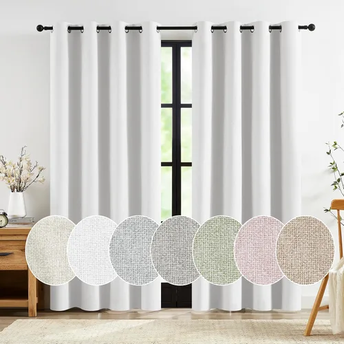 Miniatura 21 de Jubilantex Cortinas opacas plisadas negras de 63 pulgadas, cortinas de lino sintético para dormitorio, sala de estar, casa rural, juego de cortinas