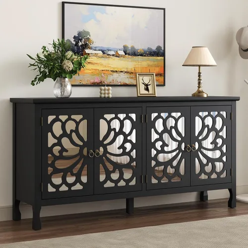 RoyalCraft Armario buffet de 63 pulgadas con almacenamiento, armario decorativo Credenza con 4 puertas y estantes ajustables, consola multimedia