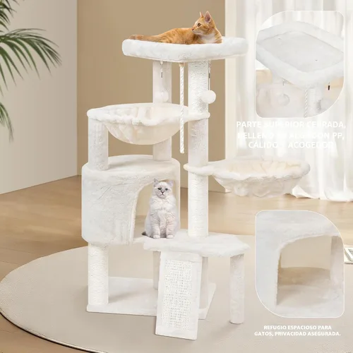 Miniatura 3 de Wang Xin Árbol para Gatos de Tres Capas con Casita para Gatos, Almohadilla para Rascar y Dos Hamacas, Beige