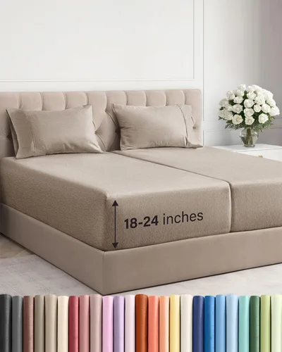 Miniatura 174 de Sábanas King divididas con bolsillos extra profundos, sábanas transpirables y refrescantes de 5 piezas, sábanas de lujo para hotel, suaves, sin 22