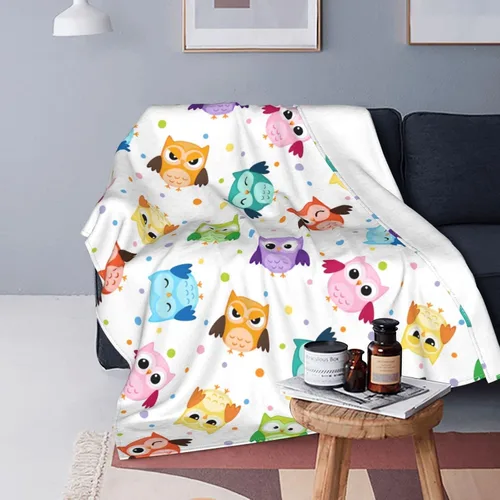 Manta de Tiro de Búho Lindo Mantas de Cama Suaves Manta de Vellón de Franela de Felpa Ligera y Acogedora para Sofá Sillón Dormitorio 50"x40" Pequeña