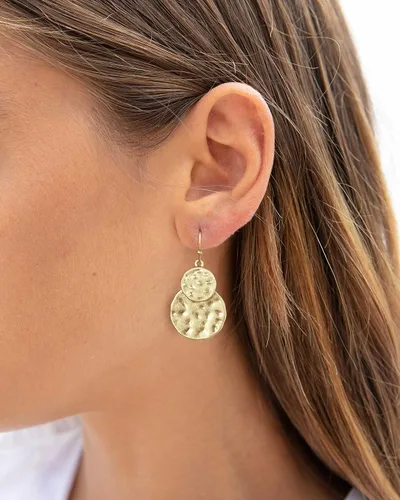 Miniatura 3 de Pendientes colgantes de disco martillado en oro antiguo estilo boho con joyería de dos tonos para regalo