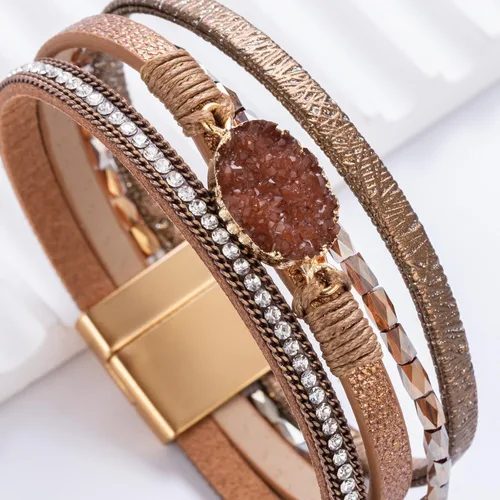 Miniatura 137 de FANCY SHINY - Pulsera de cuero estilo bohemio, pulsera de cuentas de cristal con cierre magnético, regalos de joyería para mujer
