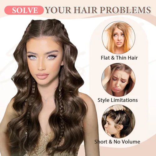 Miniatura 5 de Fliace Extensiones de cabello con pinza para mujer, castaño claro, ondas largas, extensiones de cabello sintético, suaves y naturales, gruesas, 6