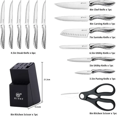 Miniatura 2 de Juego de cuchillos para cocina con bloque, juego de cuchillos de cocina de 14 piezas con afilador integrado, cuchillos de cocina profesionales