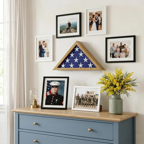 Miniatura 4 de Americanflat Pequeña vitrina plegada de bandera – Se adapta a banderas ceremoniales plegadas de 3 x 5 pies (no para bandera funeraria) – Colección