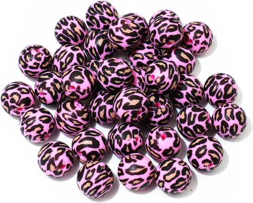 Miniatura 7 de 36 cuentas de silicona de leopardo para manualidades de 0.472 in, 0.591 in y 0.748 in, cuentas espaciadoras sueltas redondas a granel para hacer