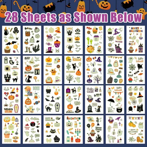 Miniatura 2 de Partywind Tatuajes de Halloween brillantes de 295 estilos para decoración de fiesta de niños, suministros de fiesta de Halloween, regalos