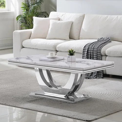 Miniatura 24 de Mesa de centro de mármol negro Henf de lujo, mesa auxiliar rectangular de mármol sintético de imitación con base de acero inoxidable dorado