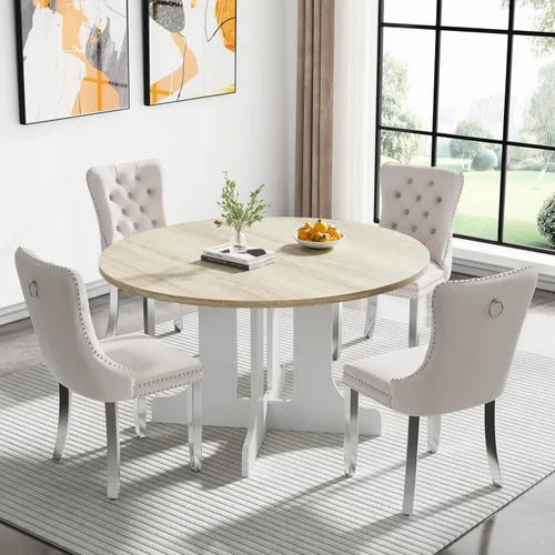 Miniatura 46 de Juego de mesa de comedor de mármol sintético blanco para 6 personas, juego de mesa de comedor extensible de 7 piezas de 63 a 78.74 pulgadas con 6