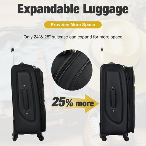 Miniatura 477 de Merax Juegos de equipaje de mano en maleta aprobada por aerolíneas, estuche rígido con ruedas giratorias expandibles, Negro