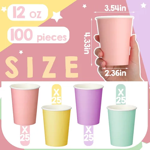 Miniatura 3 de Funtery 100 vasos de papel pastel de 9 onzas, tazas de color chocolate caliente pastel, suministros para fiestas familiares, botella desechable