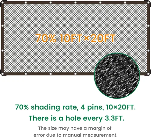 Miniatura 2 de 70 % de tela negra de 10 x 20 pies, protector solar para exteriores con ojales, malla duradera para sombreado, anticongelante para patio, jardín