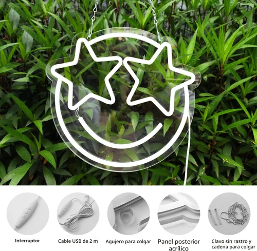 Miniatura 4 de Letrero de Neón Cara Sonriente, Letreros de Neón LED de Wootfairy para Decoración de Pared, Luz de Neón Atenuable para Dormitorio, Sala