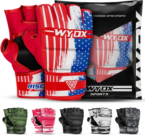 Miniatura 10 de WYOX Guantes MMA para hombres y mujeres – Guantes de boxeo de agarre y combate con diseño de palma abierta, guantes de entrenamiento acolchados sin