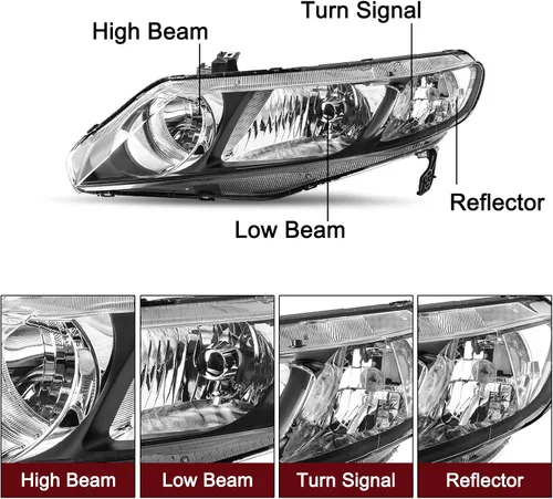 Miniatura 3 de JSBOYAT Conjunto de Faros Delanteros Par de Repuesto para Honda Civic Sedan 2006-2011 de 4 Puertas Faro Halógeno con Bombillas Carcasa Negra