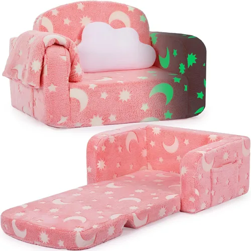 Sofá para niños, sofá suave 2 en 1 plegable con manta y almohada de nube, que brilla en la oscuridad, sofá convertible, regalos para niños y niñas,